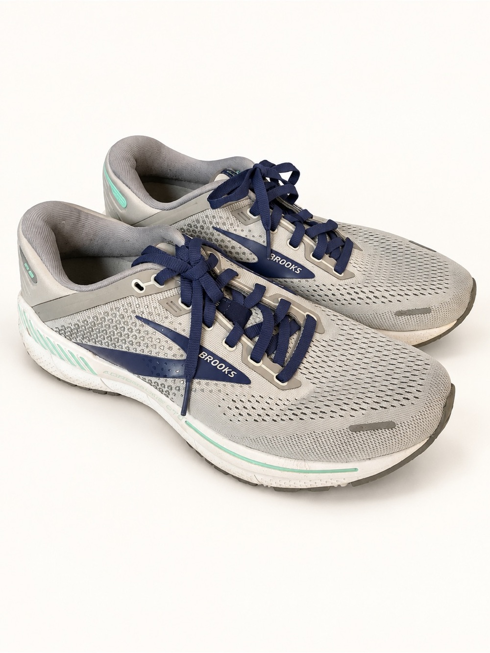 Brooks Men's Athletic Running Shoes - Light Gray with Navy and Mint